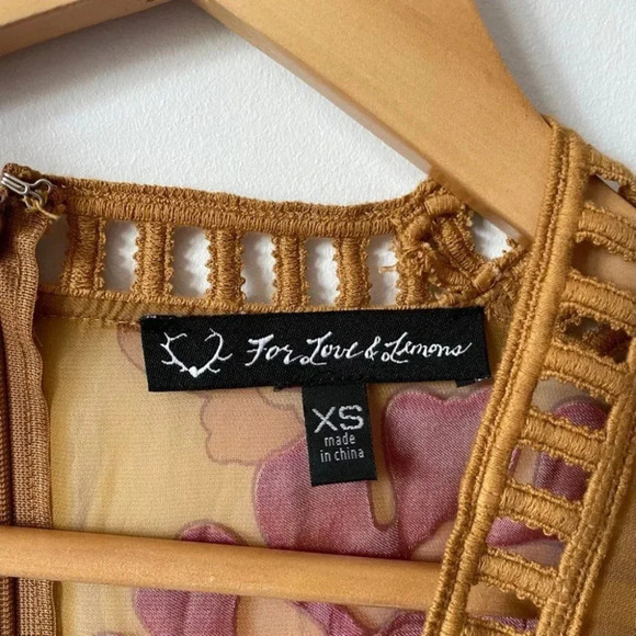 For Love & Lemons Barcelona Maxi Dress Silk Blend Mustard Yellow Sz XS - Picture 15 of 16